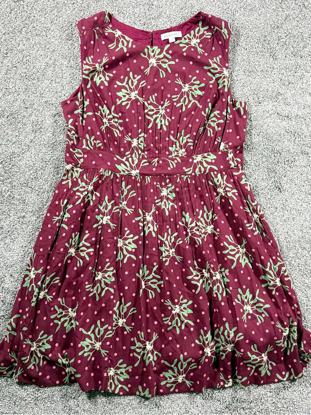 Emily and Fin Dress Womens‎ 1X Burgundy Botanical Print Fit Flare Sleeveless